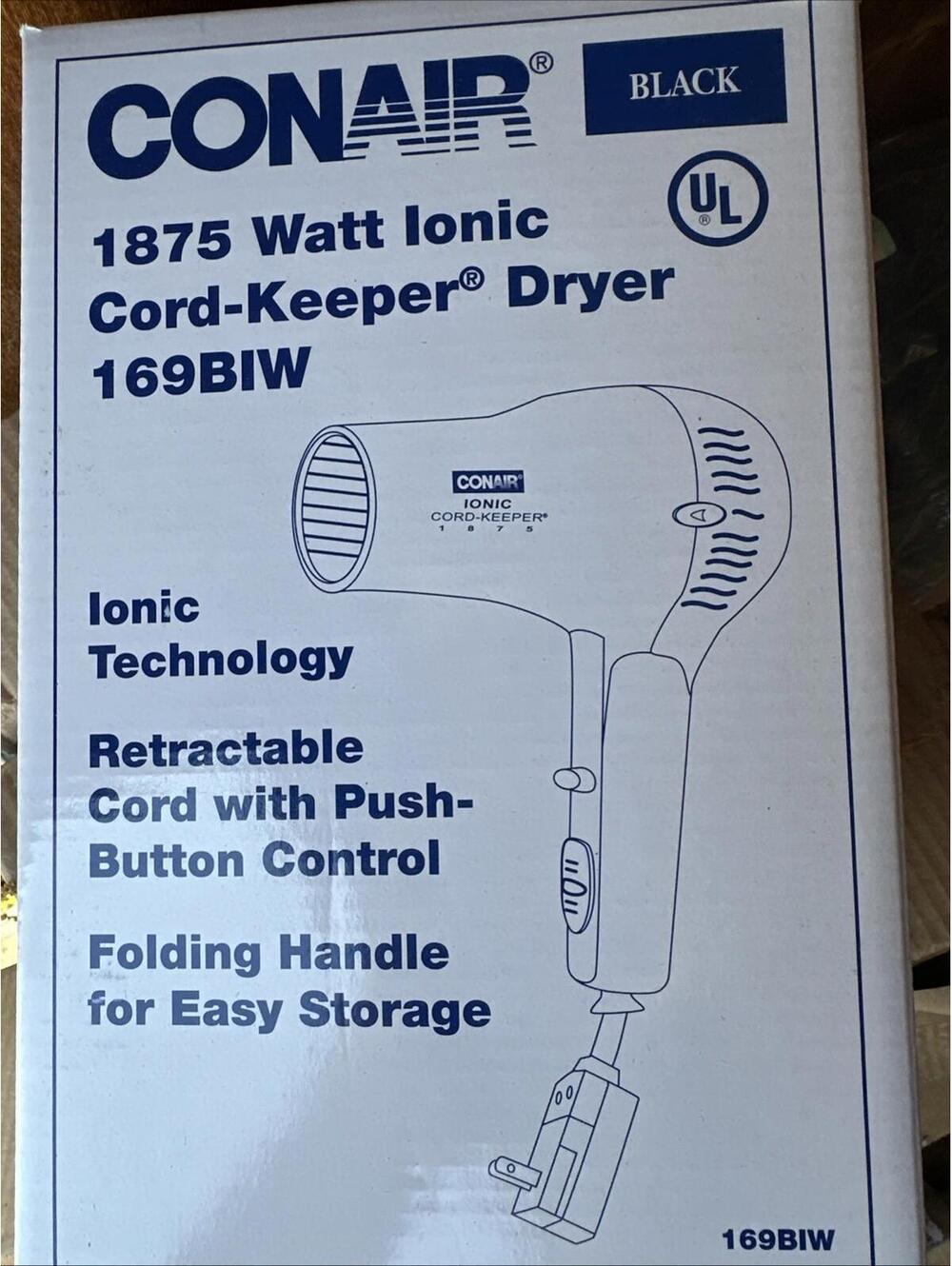CONAIR Folding Hairdryer, Handheld, White, 1875 Watts,Ion 169WIW,Gym Bag, Travel